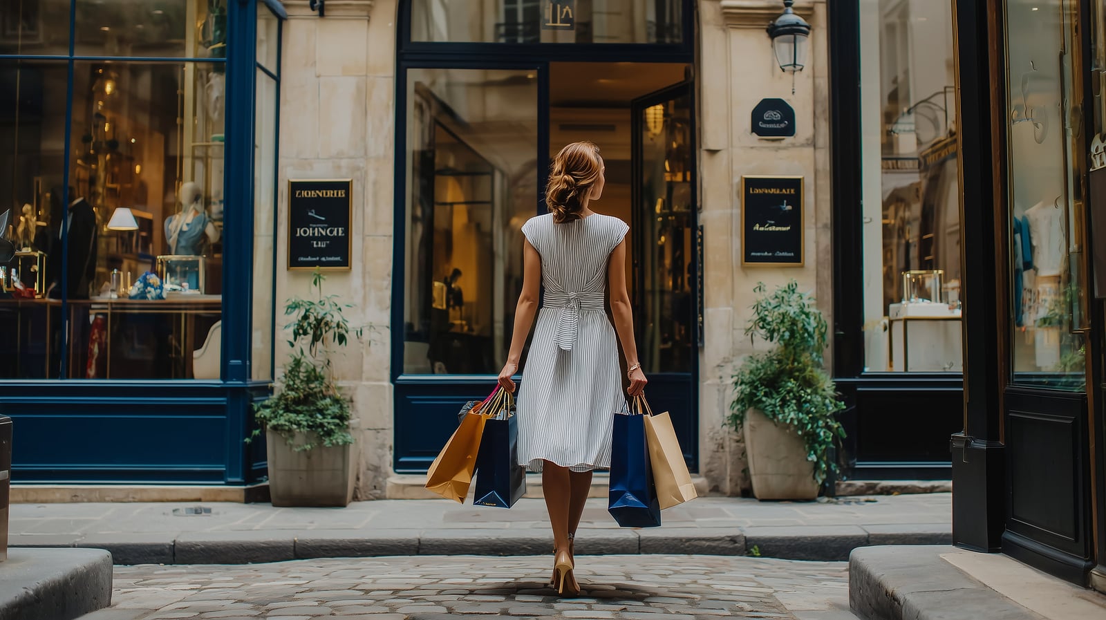Woman with shopping bags in a Parisian street